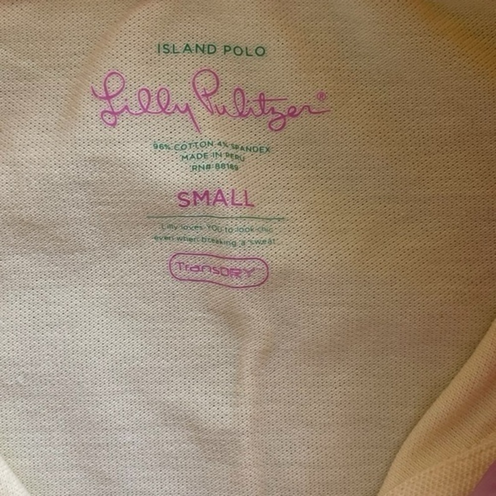 LILLY PULITZER Island Polo Yellow Pink Short Sleeve Preppy Shirt Size Small - Picture 5 of 8